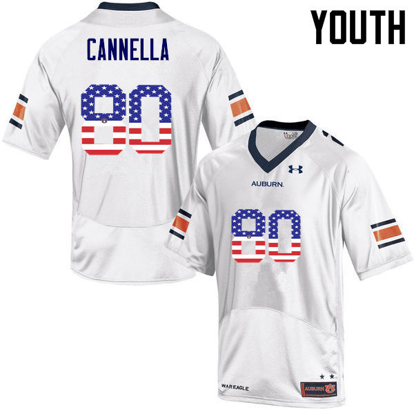 Auburn Tigers Youth Sal Cannella #80 White Under Armour Stitched College USA Flag Fashion NCAA Authentic Football Jersey WAK0174XG